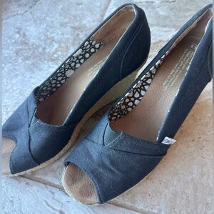 Toms Black Peep Toe Wedges